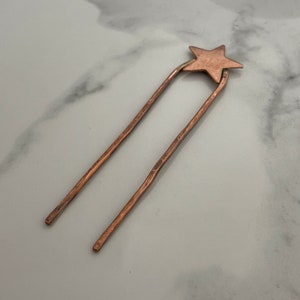 Star Hair Fork, Smaller size Metal U Pin for Hair, Hammered Hair Stick, Copper Star Hair Boho Accessories image 4