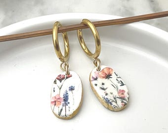 Huggie Hoop Floral Earrings,  Wildflower Earrings, Birthday gift for Her, Gardening Gift for Friend, Sister