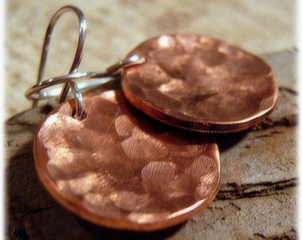 Copper Earrings - Hammered Metal Earrings - Coin Earrings  - Hammered Copper - Autumn Earrings - 7th Anniversary Gift for her