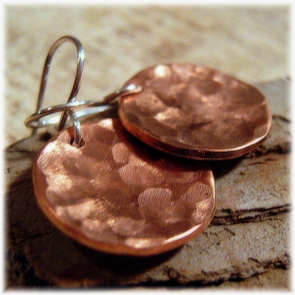 Copper Earrings - Hammered Metal Earrings - Coin Earrings  - Hammered Copper - Autumn Earrings - 7th Anniversary Gift for her