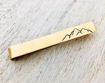 Mountain Tie Bar - Brass Tie Clip - Hand Stamped Tie Clip - Graduation Gift for him - Gift for boyfriend - Groomsmen Tie Bar Outdoor