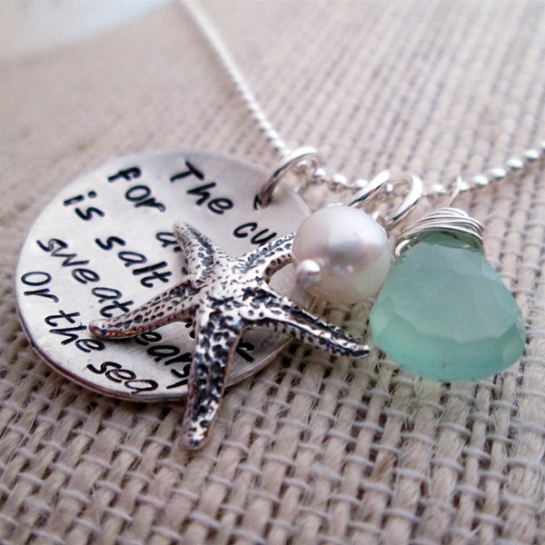 The Sea -  hand stamped necklace - Ocean Necklace - Beach Jewelry