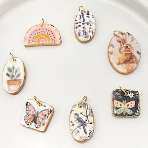 Handmade Charms, Spring Charms, Polymer Clay Tiny Charms for Necklaces and Bracelets, butterfly, bunny, plants
