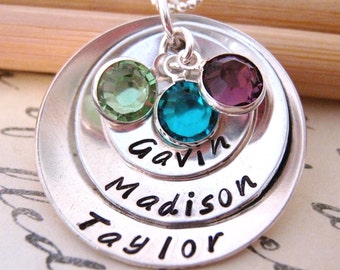 Gift for Mothers Birthstone Necklace - Grandma Gift for Mother's Day - Custom Name Necklace - Gift for Grandmother - Disk necklace  for Mom