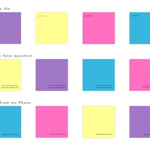 May include: A set of eight colorful sticky notes with the text "pls fix thx" and "If you have question" on some of the notes. The notes are arranged in a grid pattern.