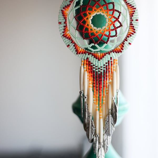 Native American (Oglala Lakota) Handmade Beaded Fringed Dreamcatcher