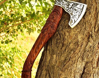 Handmade Viking Axe: Forged Carbon Steel Hatchet with Rosewood Handle
