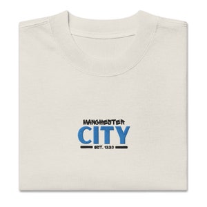 Manchester City Embroidered Chest Graphic Oversized Faded T-shirt