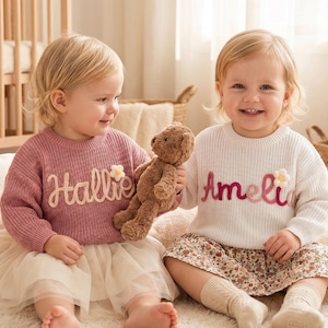 Custom Embroidered Baby Name Sweater: Personalized Knit Crochet Gift, Baby Name Sweater, Knit Sweater,Personalized Gift, Back to School