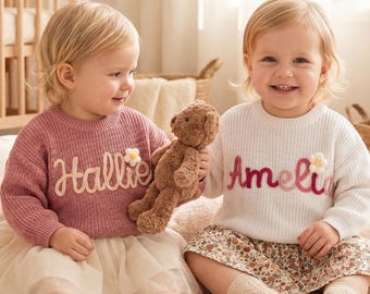 Custom Embroidered Baby Name Sweater: Personalized Knit Crochet Gift, Baby Name Sweater, Knit Sweater,Personalized Gift, Back to School