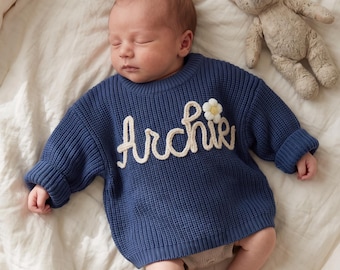 Custom Embroidered Baby Name Sweater: Personalized Knit Crochet Gift, Baby Name Sweater, Knit Sweater,Personalized Gift,  Halloween Gift