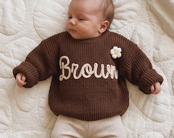 Custom Embroidered Baby Name Sweater: Personalized Knit Crochet Gift, Baby Name Sweater, Knit Sweater,Personalized Gift,  Halloween Gift