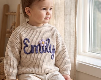 Custom Embroidered Baby Name Sweater: Personalized Knit Crochet Gift, Baby Name Sweater, Knit Sweater,Personalized Gift,  Halloween Gift