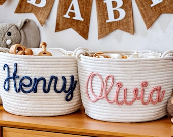 Custom Baby Shower Name Basket,Personalized Baby Name Cotton Basket Gift, Toys Storage Basket,Nursery Gift,Custom Baby Gifts,Pet Basket