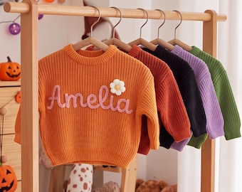 Custom Embroidered Baby Name Sweater: Personalized Knit Crochet Gift, Baby Name Sweater, Knit Sweater,Personalized Gift,  Halloween Gift