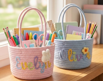 Personalized Handmade Cotton Name Basket: Personalized Handmade Basket • Baby Shower Gift • Toy Organizer •Toy Storage,Back to School Basket