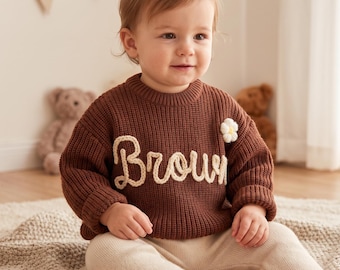 Custom Embroidered Baby Name Sweater: Personalized Knit Crochet Gift, Baby Name Sweater, Knit Sweater,Personalized Gift,  Halloween Gift