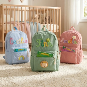 Sac à dos avec prénom brodé personnalisé : cartable personnalisé, cadeau de rentrée des classes pour enfant, cartable d'école maternelle, sac à dos avec nom, cadeau de Noël