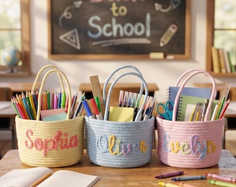 Panier prénom personnalisé en coton : sac personnalisé, panier prénom personnalisé pour bébé, rangement de jouets, cadeau de Pâques, panier pour animal de compagnie, cadeau de fête des mères, cadeau de rentrée scolaire