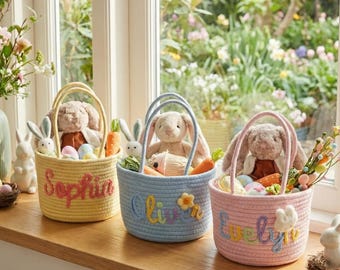 Cesta de Pascua de algodón personalizada con nombre: Bolsa de Pascua personalizada con nombre, cesta de Pascua personalizada con nombre, almacenamiento de juguetes, regalo de Pascua, cesta para mascotas