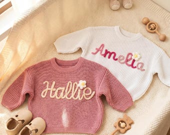 Suéter personalizado bordado con el nombre del bebé: Regalo personalizado de punto y ganchillo, suéter con el nombre del bebé, suéter de punto, regalo personalizado, regalo para el Día de la Madre.