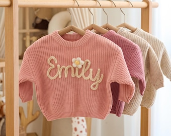 Custom Embroidered Baby Name Sweater: Personalized Knit Crochet Gift, Baby Name Sweater, Knit Sweater,Personalized Gift,  Halloween Gift