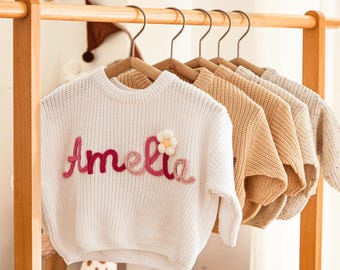 Custom Embroidered Baby Name Sweater: Personalized Knit Crochet Gift, Baby Name Sweater, Knit Sweater,Personalized Gift, Mother's day Gift