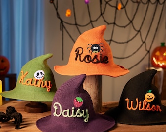 Custom Name Halloween Witch Hat, Personalized Kids Witch Hat, Embroidered Witch Costume Hat, Trick or Treat, Halloween Party Gift