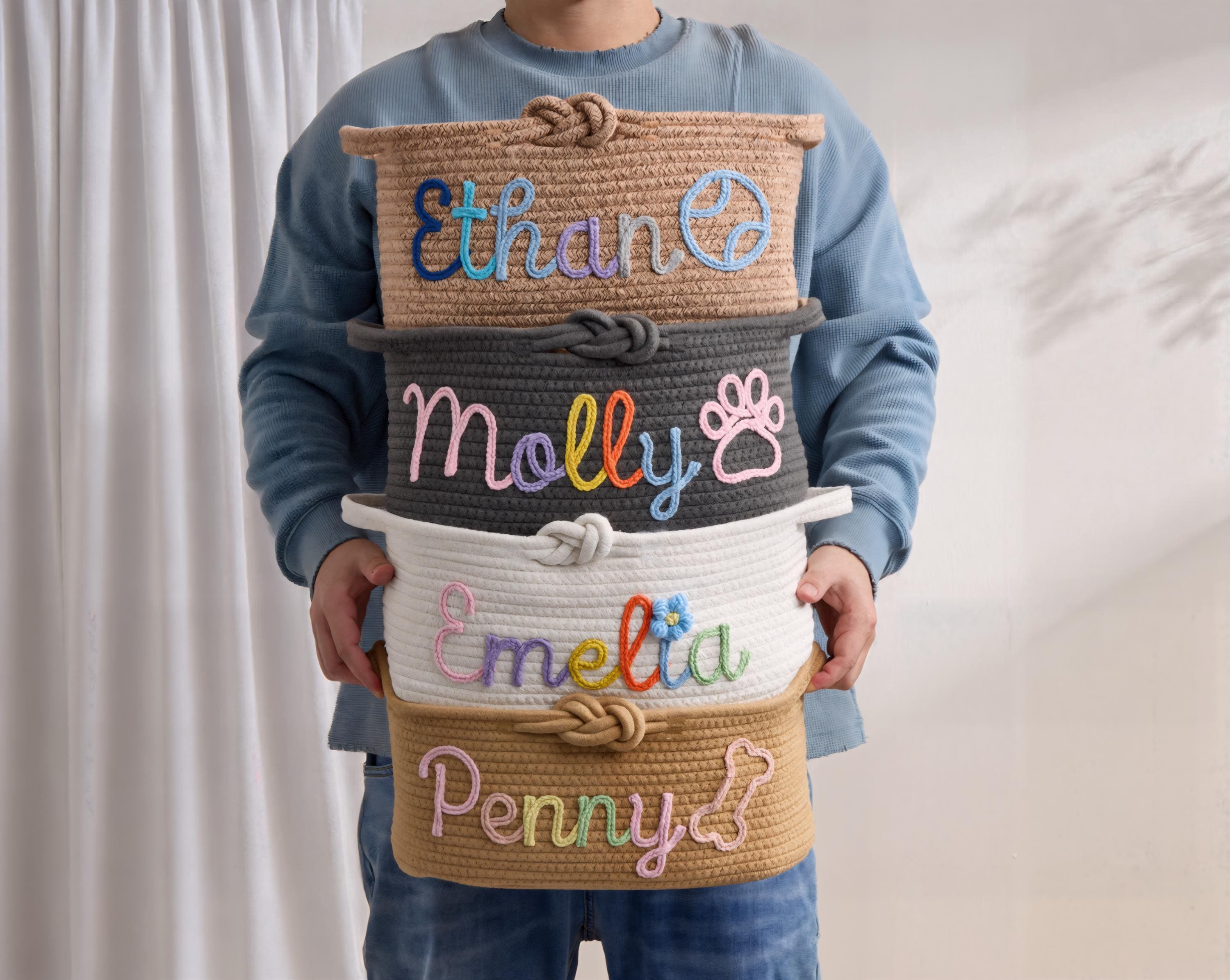 Custom Baby Shower Name Basket,Personalized Baby Name Cotton Basket Gift, Toys Storage Basket,Nursery Gift,Custom Baby Gifts,Christmas Gift