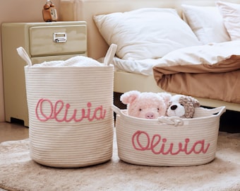 Cesta de cuerda de algodón personalizada con el nombre del bebé: almacenamiento para la habitación del bebé, cesta para mascotas.