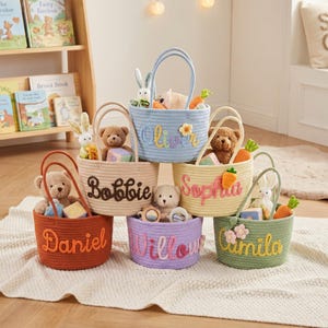 Cesta de algodão personalizada feita à mão com nome: Cesta personalizada feita à mão • Presente para chá de bebê • Organizador de brinquedos • Armazenamento de brinquedos • Cesta para volta às aulas