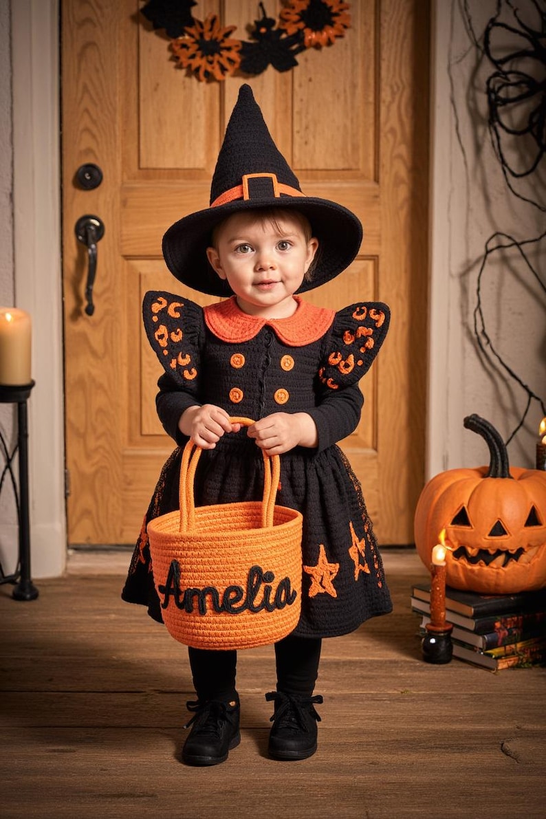 Personalized Halloween Cotton Basket: Custom Name Trick-or-Treat Bag,Custom Baby Shower Name Basket,Toys Storage,Nursery Gift,Pet Basket image 4
