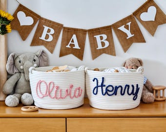 Cesta de cuerda de algodón personalizada con nombre de bebé: almacenamiento para habitación de bebé, cesta para mascotas