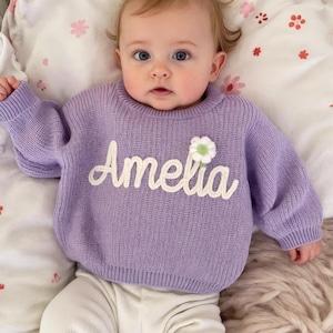 Custom Embroidered Baby Name Sweater, Baby Name Sweater, Embroidered Sweater, Personalised baby Jumper, Baby Gifts,Custom Cardigan,Knit Gift