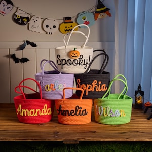 Panier à bonbons d'Halloween personnalisé avec nom, sac en coton personnalisé pour la chasse aux bonbons, panier à bonbons pour enfants, panier « Boo », cadeau d'Halloween, décoration d'automne
