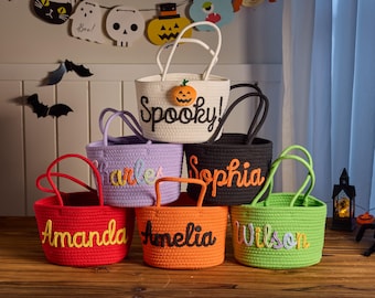 Custom Name Halloween Candy Basket, Personalized Cotton Trick or Treat Bag, Kids Candy Basket, Boo Basket, Halloween Gift, Fall Decor