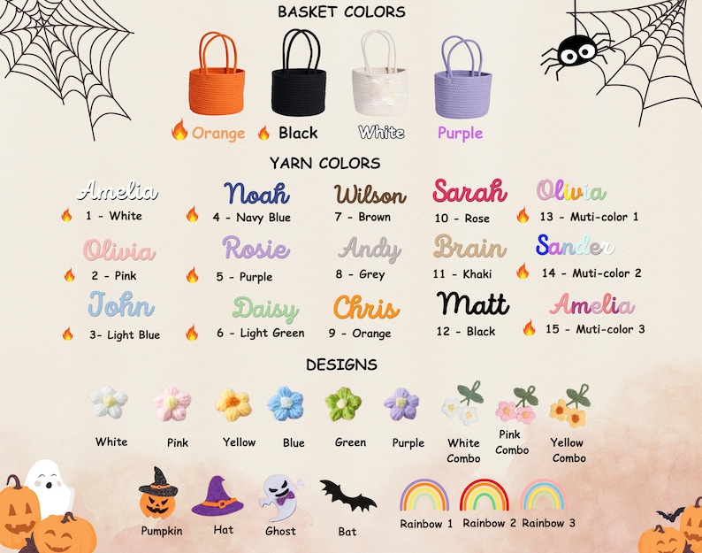 Personalized Halloween Cotton Basket: Custom Name Trick-or-Treat Bag,Custom Baby Shower Name Basket,Toys Storage,Nursery Gift,Pet Basket image 5