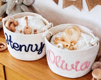 Cesta de cuerda de algodón personalizada con nombre de bebé: regalo para guardar cosas en la habitación de tu bebé