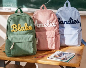 カスタム刺繍ネームバックパック：パーソナライズされたスクールバッグ、新学期の子供へのギフト、幼稚園のスクールバッグ、名前入りバックパック、誕生日ギフト