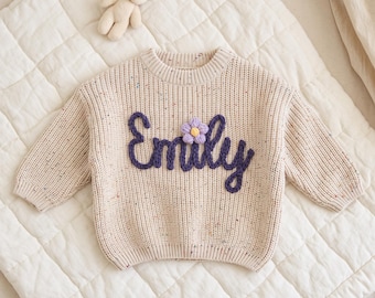 Custom Embroidered Baby Name Sweater: Personalized Knit Crochet Gift, Baby Name Sweater, Knit Sweater,Personalized Gift,  Halloween Gift