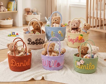 Cesta de algodón personalizada para bebé con nombre: Bolsa de Pascua personalizada con nombre, cesta de Pascua personalizada con nombre, almacenamiento de juguetes, regalo del Día de la Madre, cesta para mascotas.
