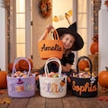 Custom Name Halloween Candy Basket, Personalized Cotton Trick or Treat Bag, Kids Candy Basket, Boo Basket, Halloween Gift, Fall Decor