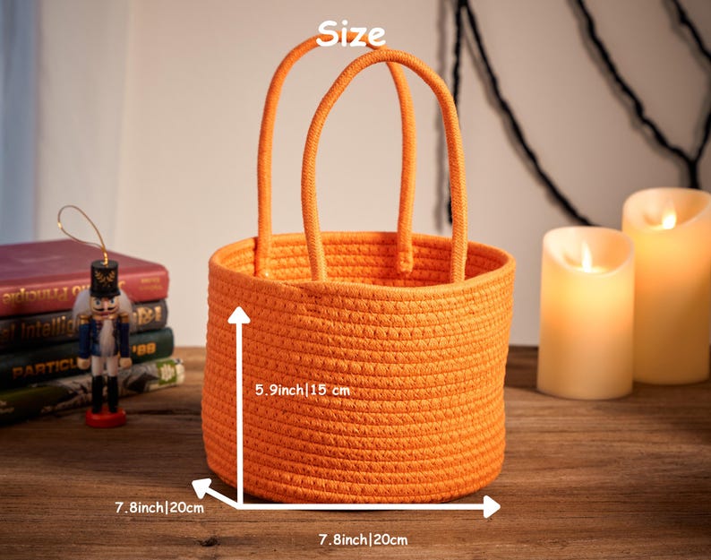 Personalized Halloween Cotton Basket: Custom Name Trick-or-Treat Bag,Custom Baby Shower Name Basket,Toys Storage,Nursery Gift,Pet Basket image 7
