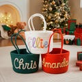 Personalized Christmas Cotton Basket: Custom Name Happy Holiday Bag,Custom Christmas Name Basket,Toys Storage,Christmas Gift,Pet Basket