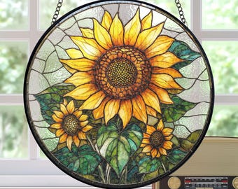 Sunflower Stained Glass Suncatcher For Window Hanging, Sunflower Art For Window Decor, SunFlower Gift For Her, Floral Art For Nature Lovers