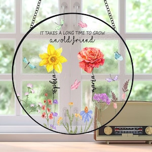 It Takes A Long Time To Grow An Old Friend, Custom Best Friends Stained Glass, Soul Sisters Suncatcher, Friendship Besties Birthday Gift