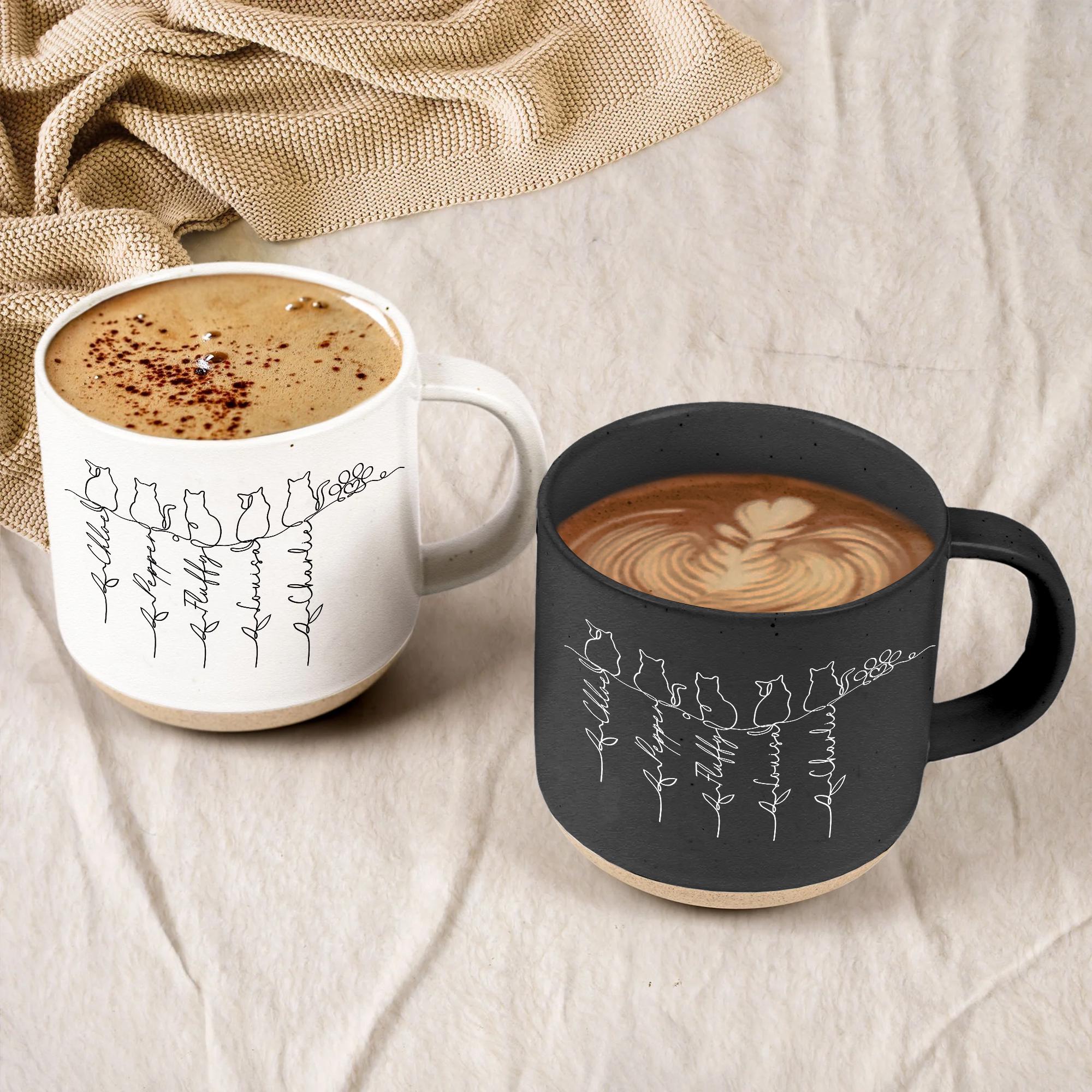 Personalized Cat With Name Pottery Mug, Custom Cat Mug Gift, Unique Cat Lover Present, Gift For Cat Owner, Family Gift, Pet Lover