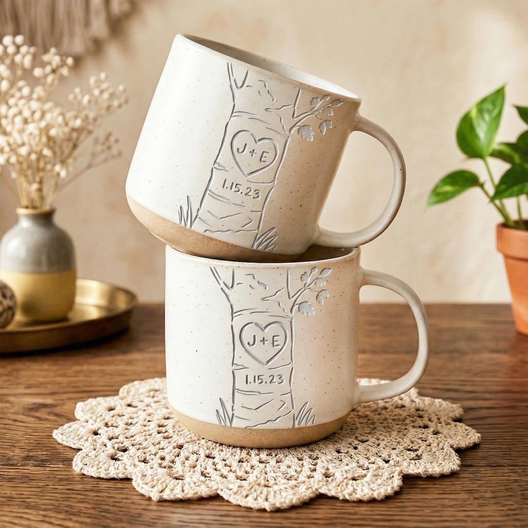 Personalized Engraved Couple Pottery Mugs