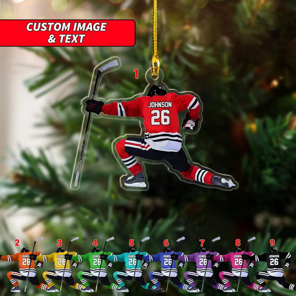 Personalized Hockey Player Christmas Ornament 2024, Custom Hockey
