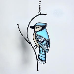 The Blue Jay Stained Glass Window Hangings Handmade Product, Stained Glass Bird Suncatcher Blue Jay Gifts, Custom Stained Glass Blue Jay Art